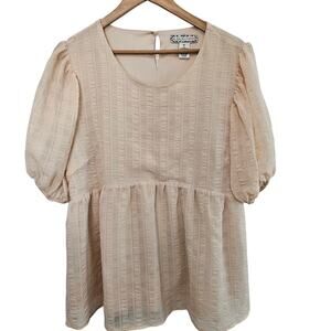 A. Calin Babydoll Blouse Womens XL Beige Boho Coquette Cottage Balloon Sleeve